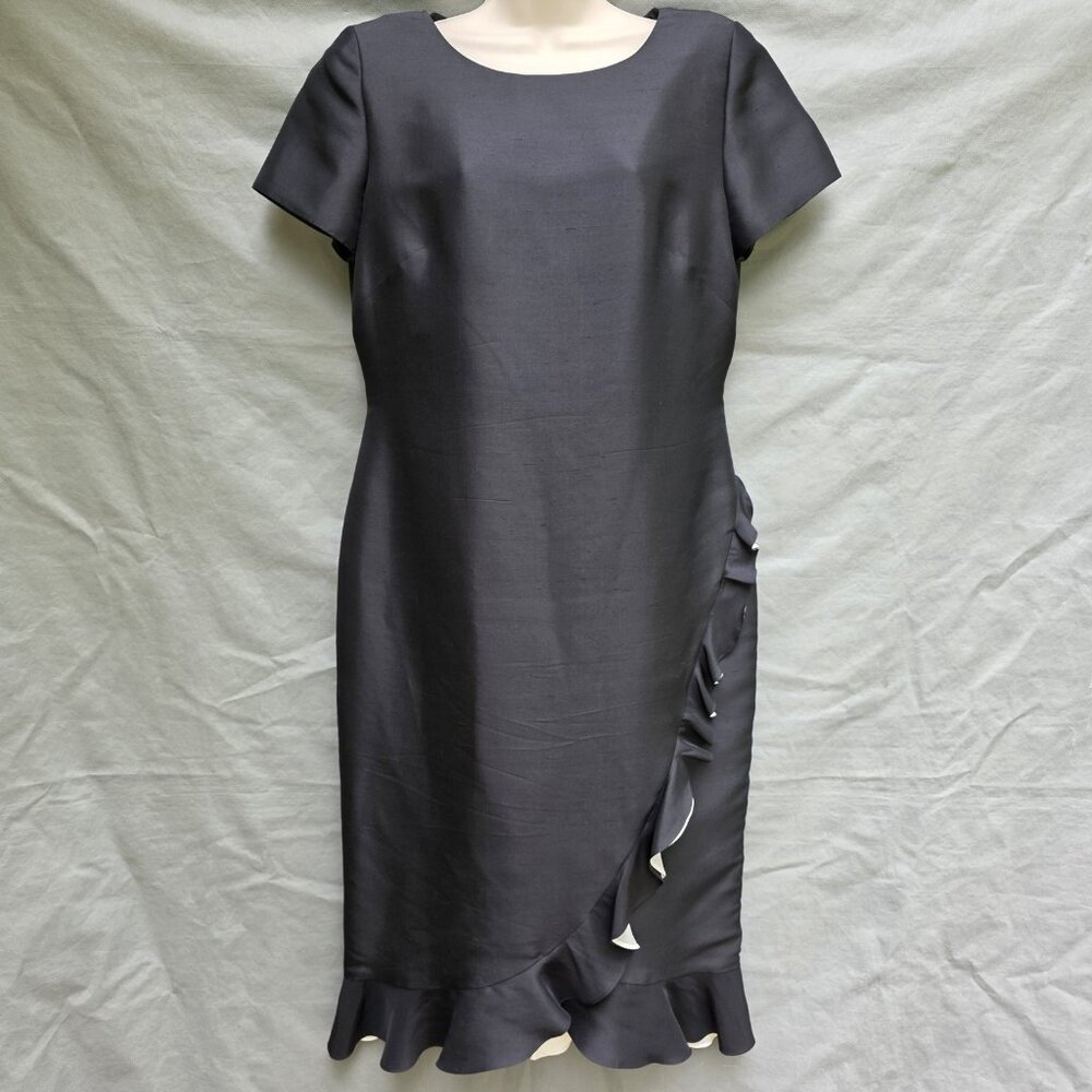 SHOMI VTG 100% Silk Size 8 Black Ruffle Short Sleeve 80s 90s Dress Party Holiday